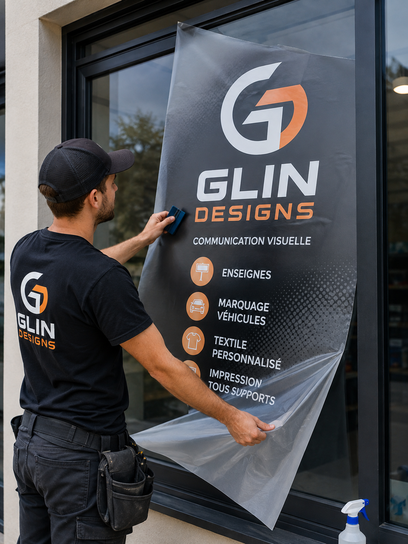 Pose d'adhésif sur véhicule par un poseur Glin Designs