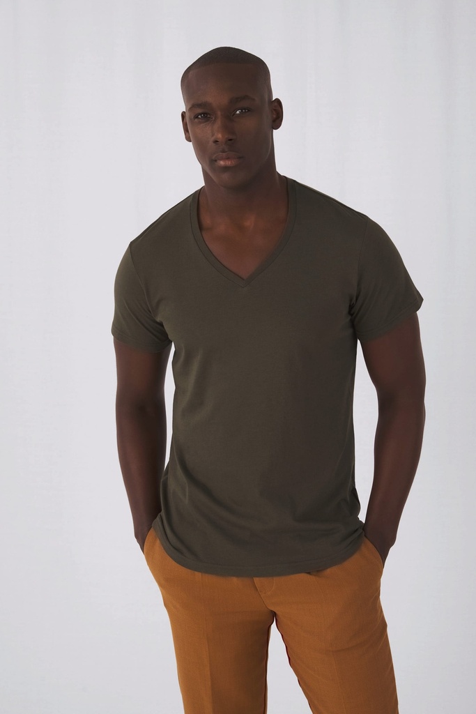 [CGTM044-Black-S] T-shirt BIO Inspire col V Homme (CGTM044) (Black, S)