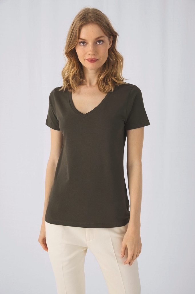 [CGTW045-Black-S] T-shirt Organic Inspire col V Femme (CGTW045) (Black, S)