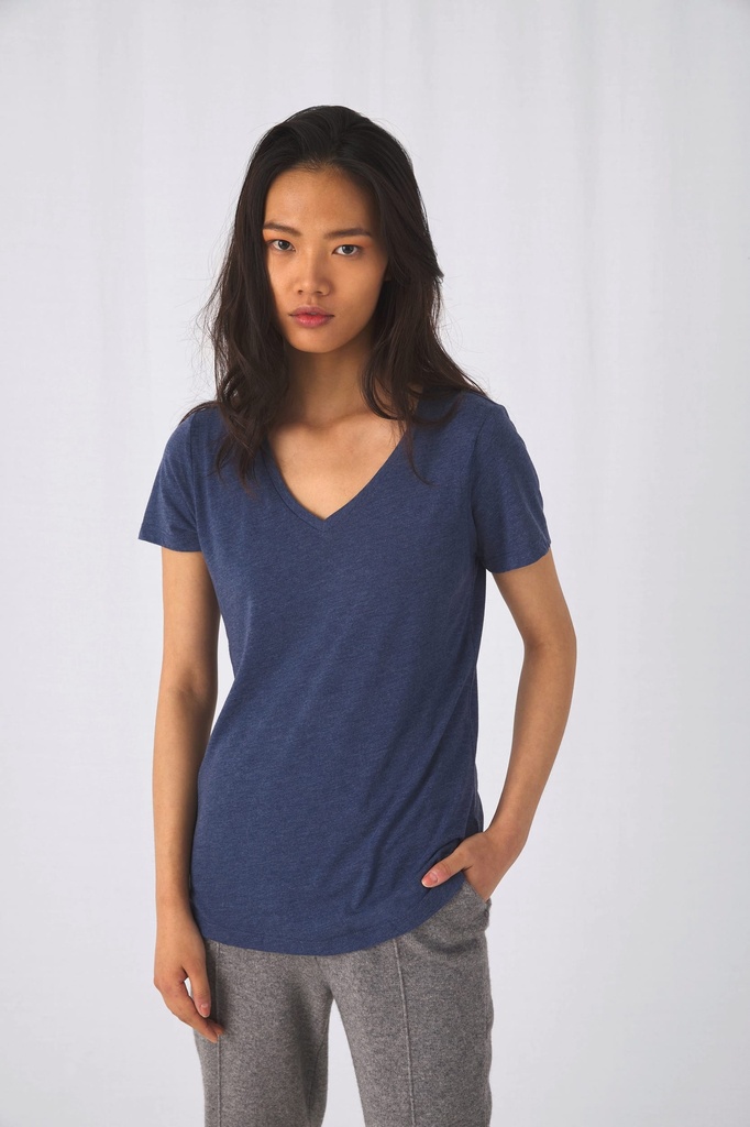 [CGTW058-Black-S] T-shirt Triblend col V Femme (CGTW058) (Black, S)