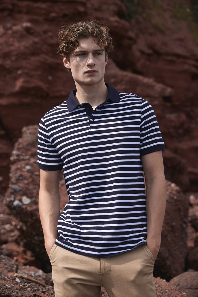 [FR230-White / navy-S] Polo jersey à rayures (FR230) (White / navy, S)