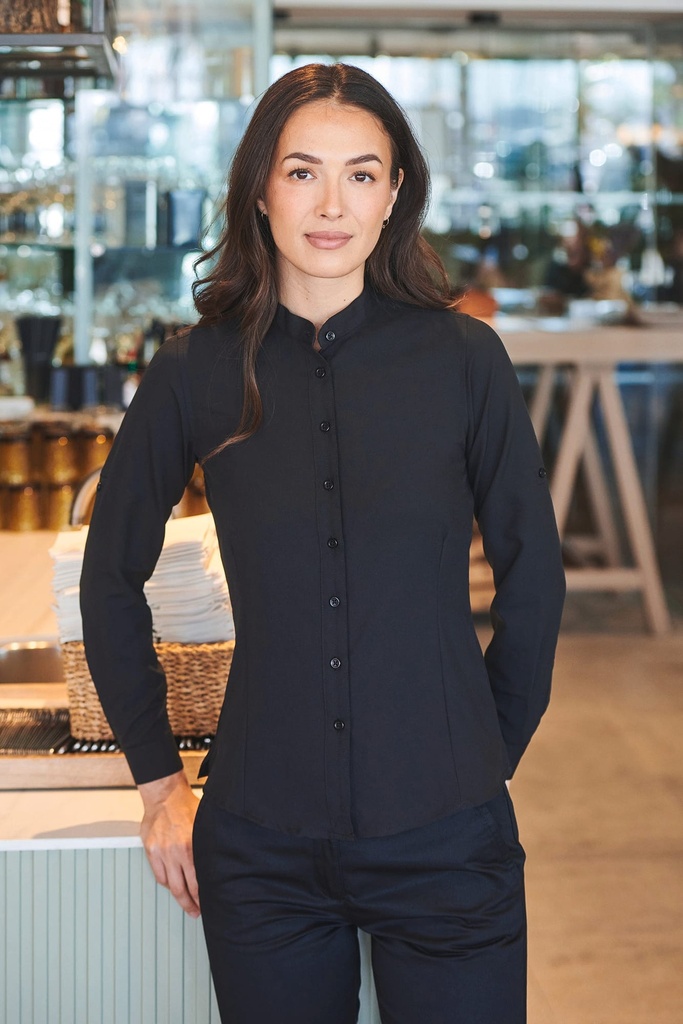 [H593-Black-S] Chemise Femme col Mao (H593) (S)