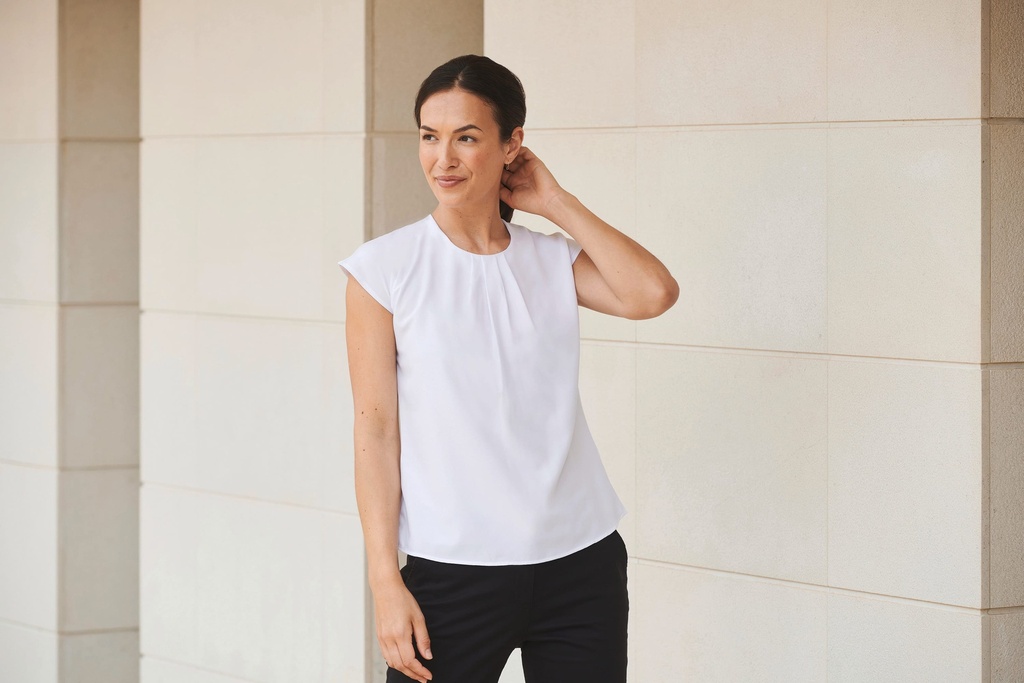 [H597-Black-S] Top col plissé femme (H597) (Black, S)