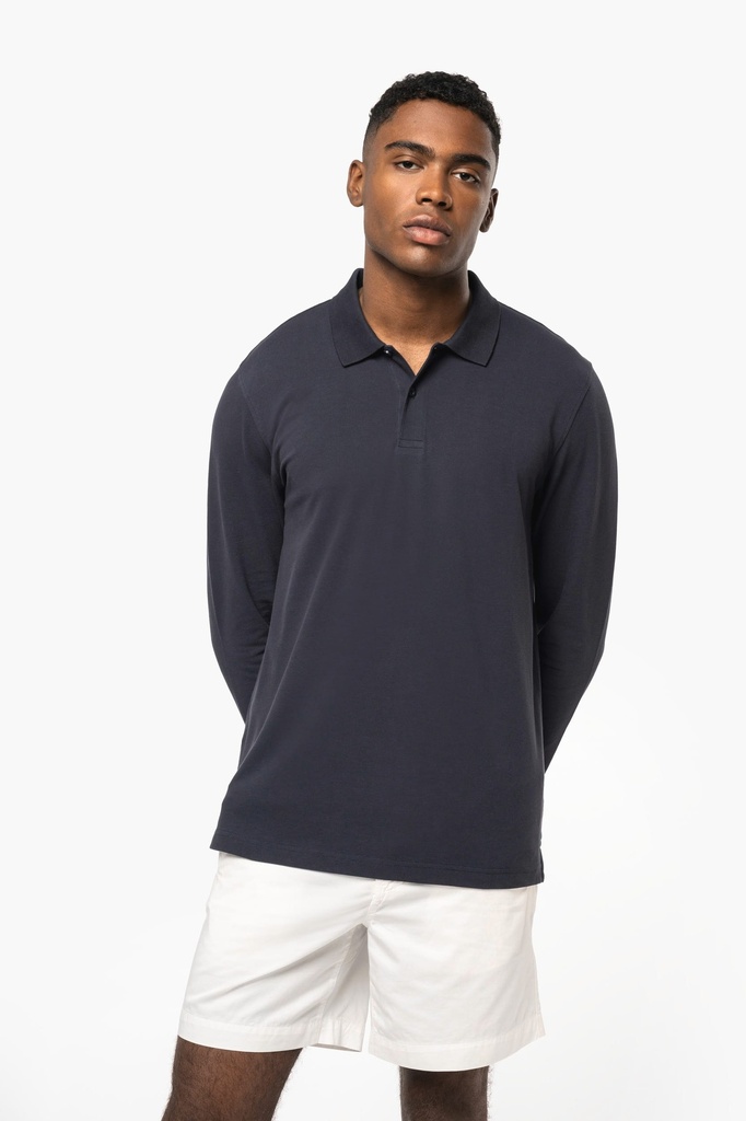 [K2027-Black-S] Polo piqué manches longues Bio180 homme (K2027) (Black, S)