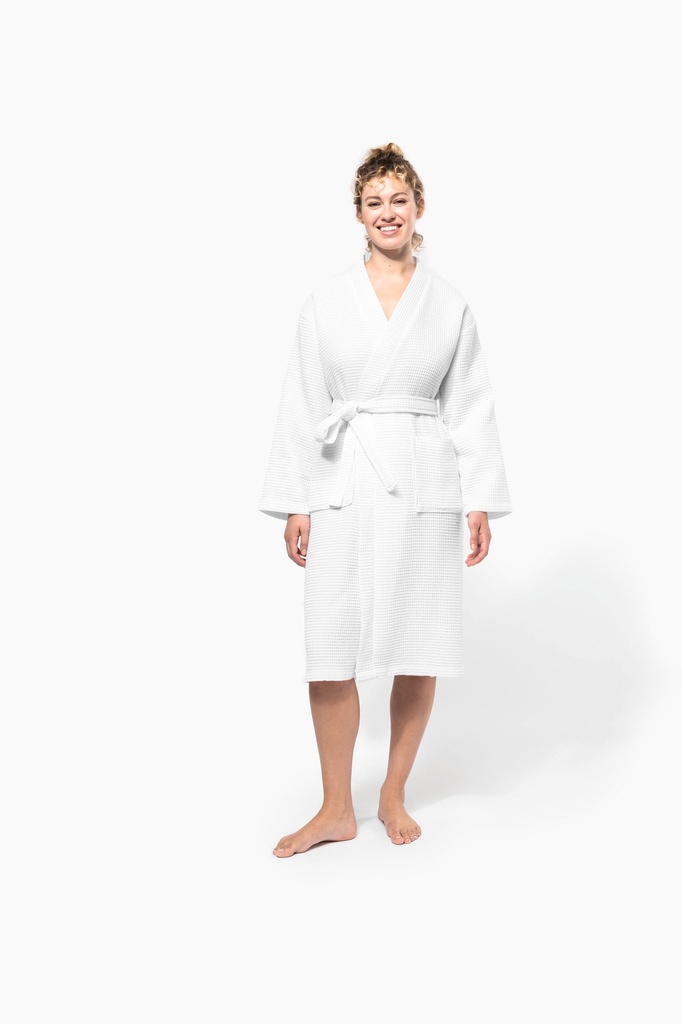 [K122-Black-L/xl] Peignoir kimono nid d'abeille (K122) (Black, L/xl)