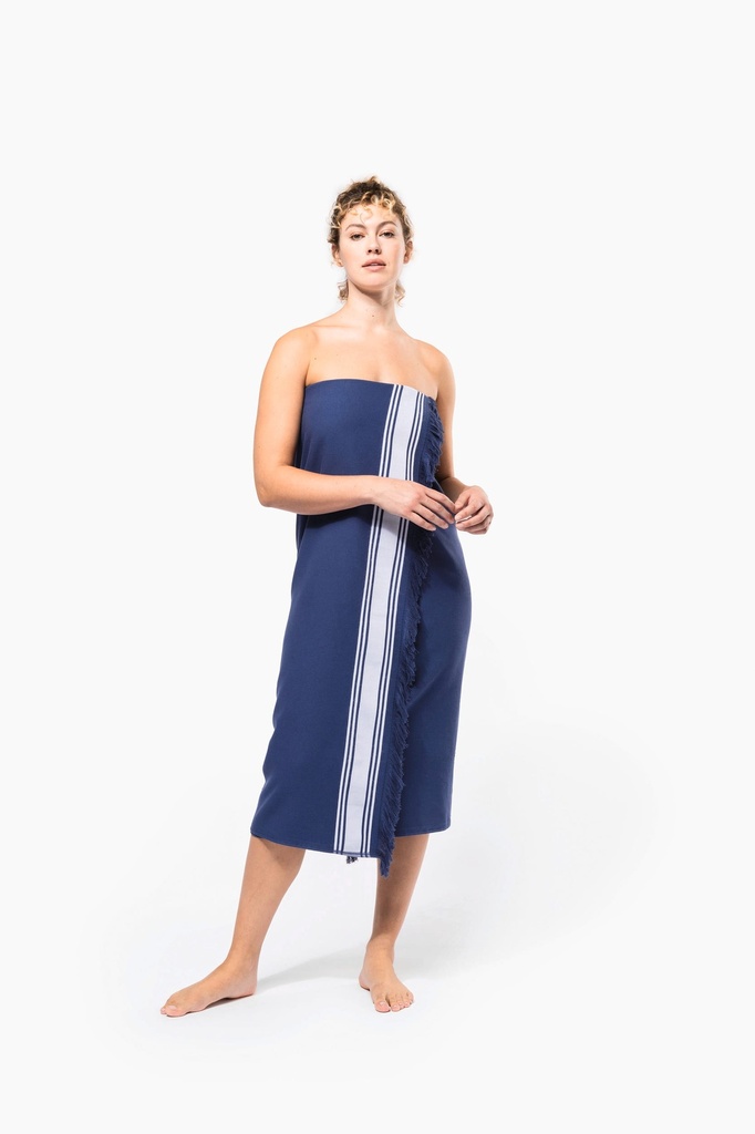 [K128-Navy / white-One size] Serviette fouta (K128) (Navy / white)