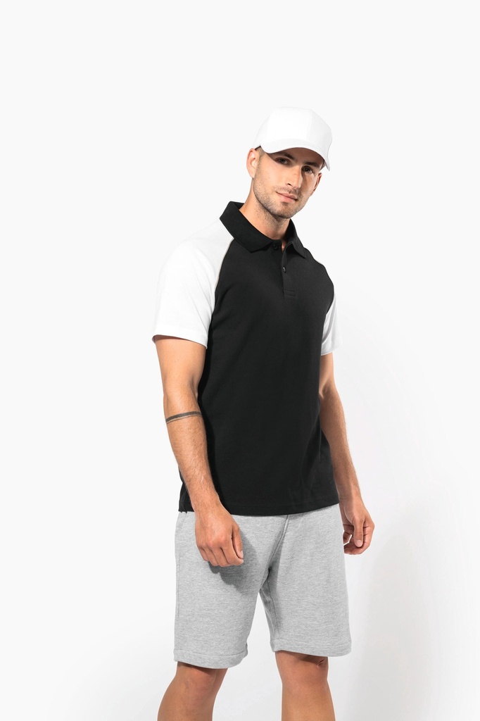 [K226-Black / white-S] Polo baseball manches courtes (K226) (Black / white, S)