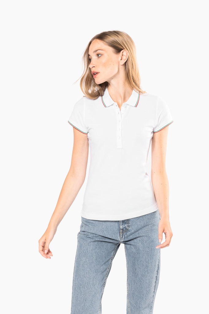 [K251-Black / light grey / white-S] Polo manches courtes femme (K251) (Black / light grey / white, S)