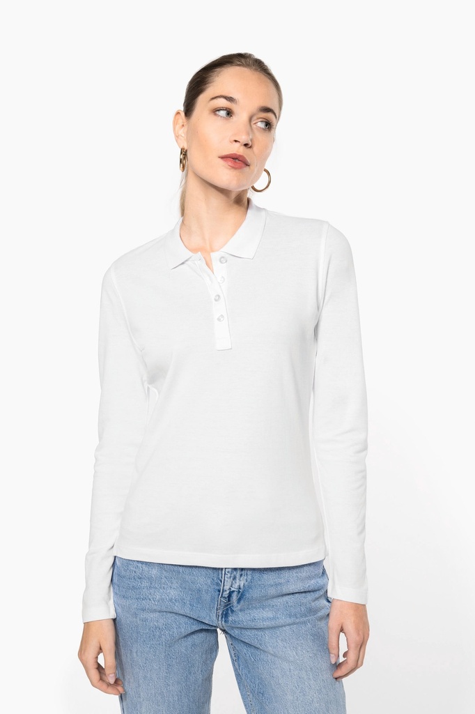 [K257-Orange-S] Polo piqué manches longues femme (K257) (Orange, S)