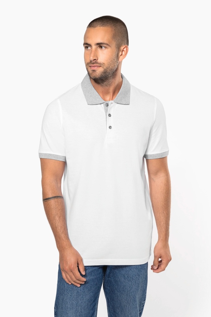 [K258-Red / black-S] Polo piqué bicolore homme (K258) (Red / black, S)