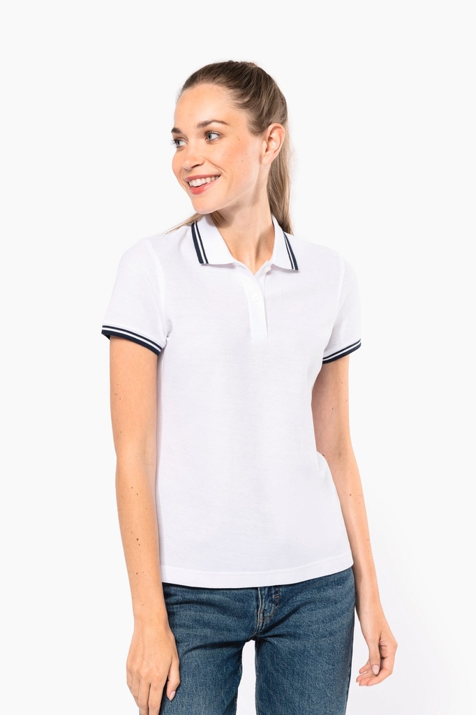 [K273-Black / yellow-S] Polo femme manches courtes à liserés contrastés (K273) (Black / yellow, S)