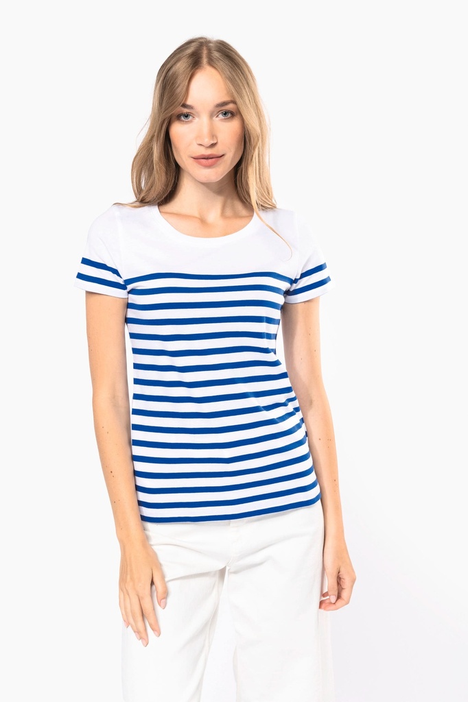 [K3034-Navy / white stripes-S] T-shirt marin col rond Bio femme (K3034) (Navy / white stripes, S)