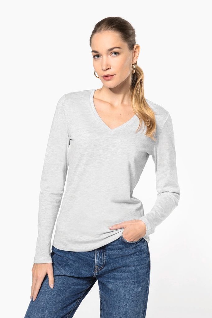 T-shirt col V manches longues femme (K382)