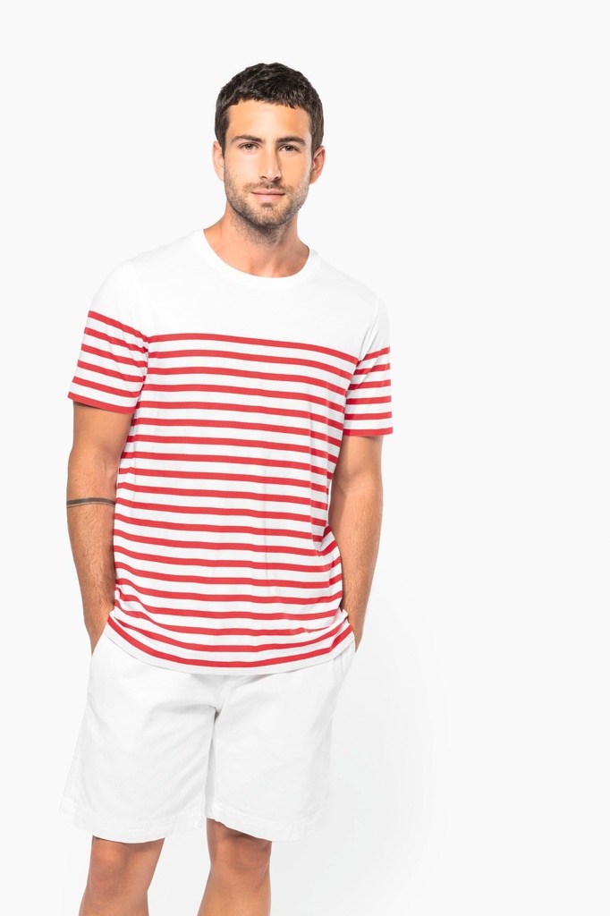 [K3033-Navy / white stripes-S] T-shirt marin col rond Bio homme (K3033) (Navy / white stripes, S)