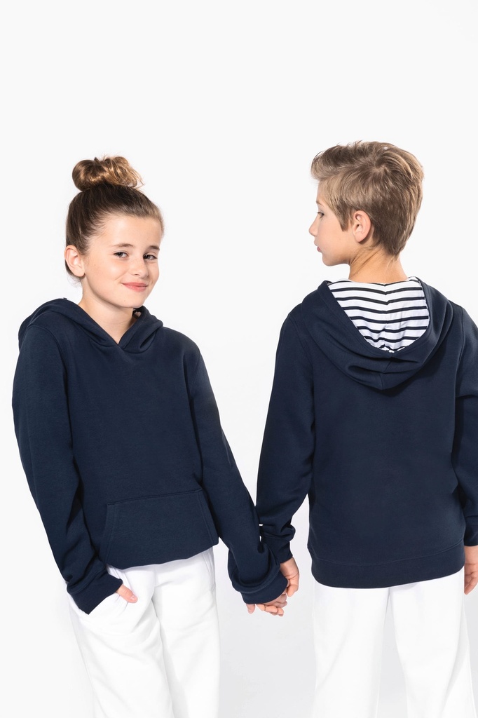 [K4014-Navy / mariniere-12/14 ans] Sweat-shirt à capuche contrastée à motifs enfant unisexe (K4014) (Navy / mariniere, 12/14 ans)