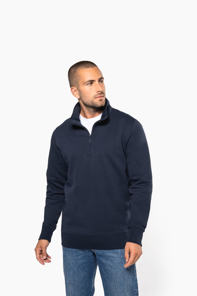 [K487-Orange-S] Sweat-shirt col zippé homme (K487) (Orange, S)