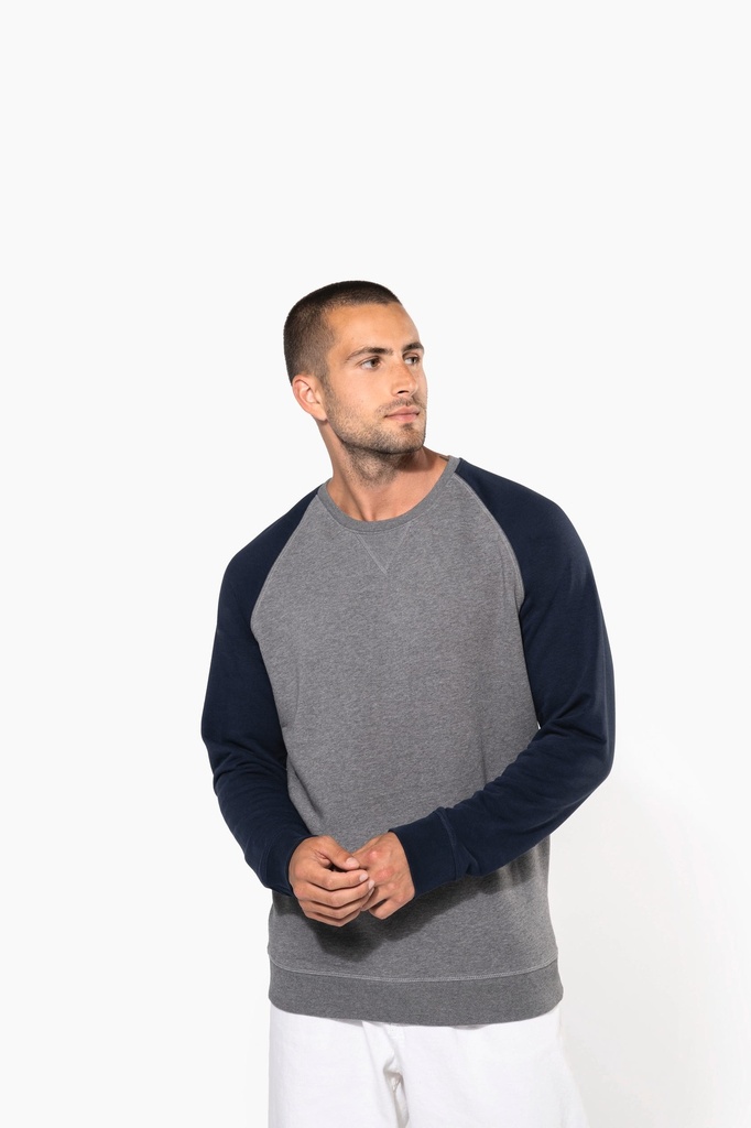 Sweat-shirt French Terry Bio bicolore col rond manches raglan homme (K491)