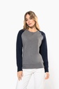 Sweat-shirt French Terry Bio bicolore col rond manches raglan femme (K492)