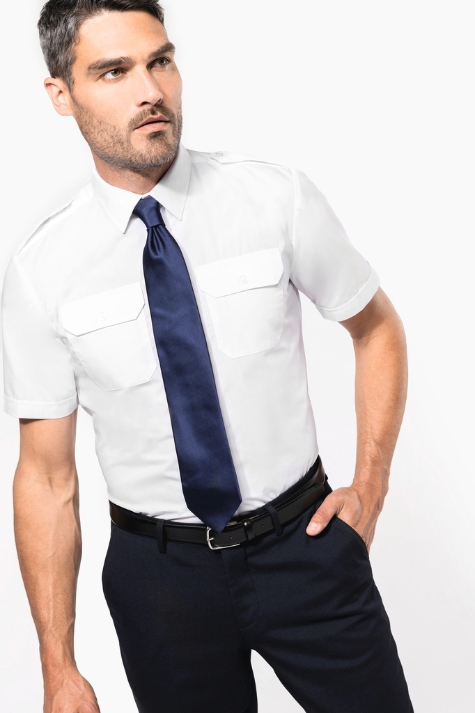 [K503-Black-S] Chemise pilote manches courtes homme (K503) (Black, S)