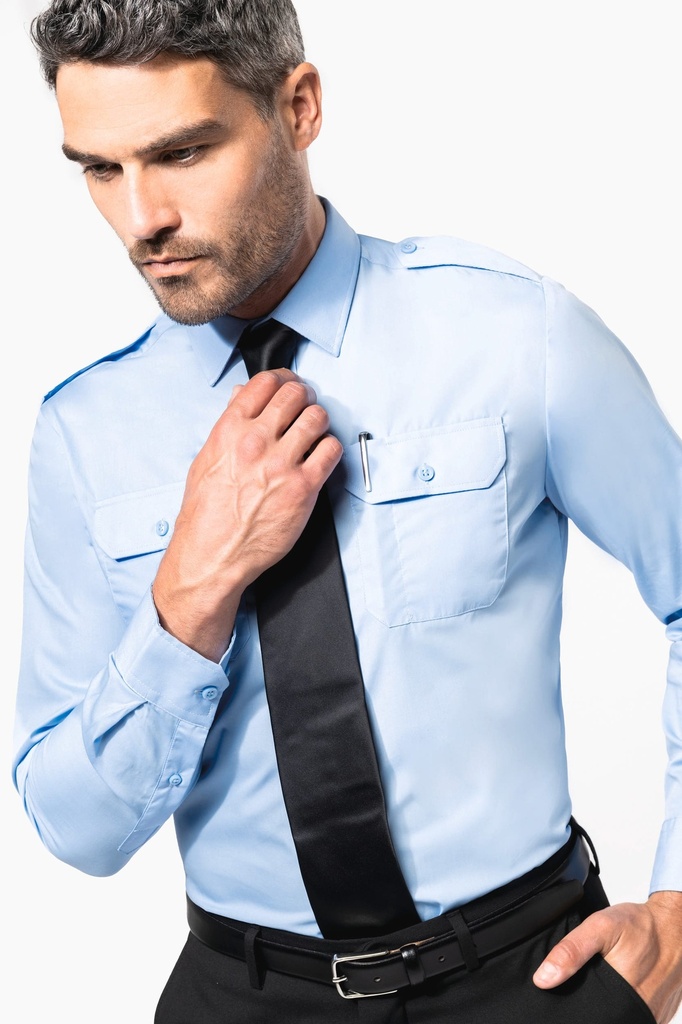 [K505-Black-S] Chemise pilote manches longues homme (K505) (Black, S)