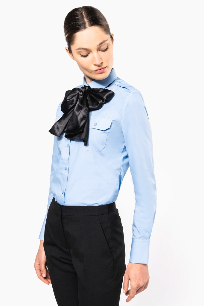 [K506-Black-S] Chemise pilote manches longues femme (K506) (Black, S)
