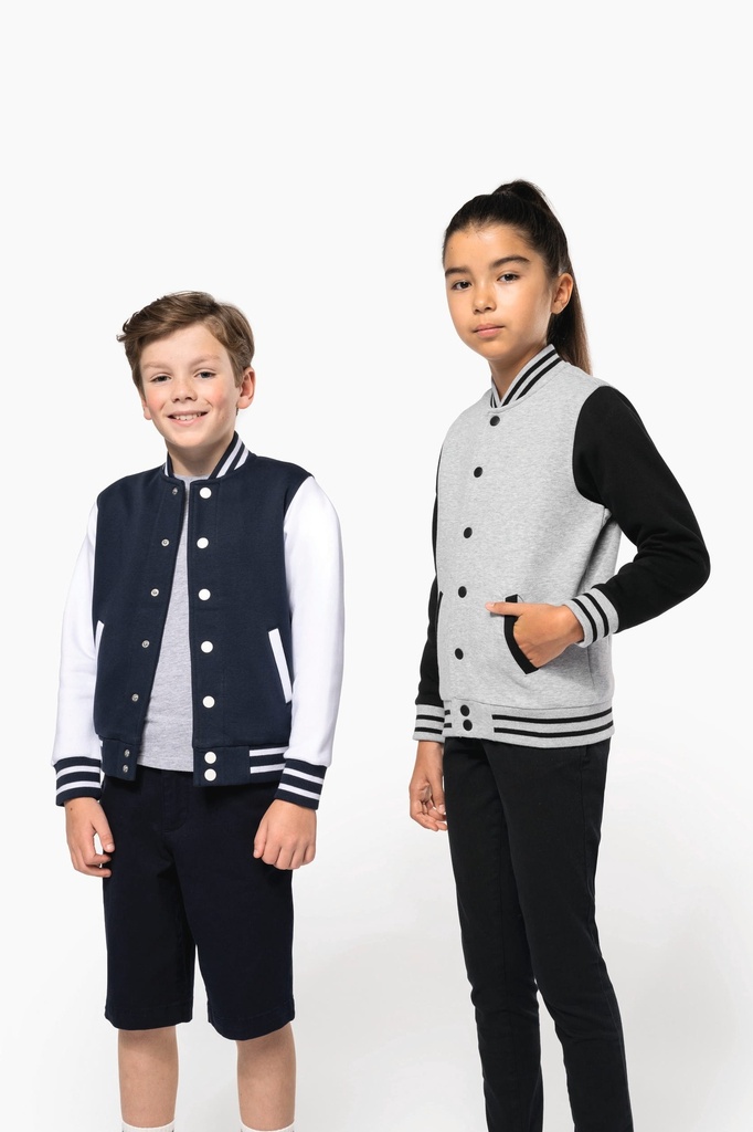 [K498-Navy / white-12/14 ans] Blouson molleton teddy enfant (K498) (Navy / white, 12/14 ans)
