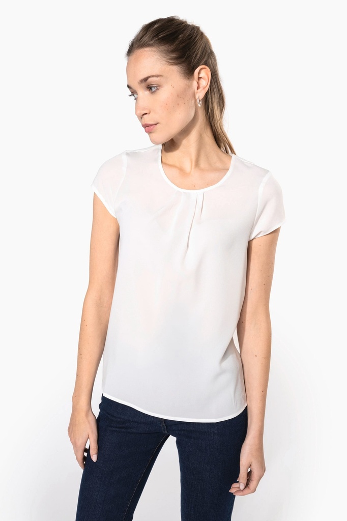 [K5002-Black-34 fr] Blouse crêpe manches courtes femme (K5002) (Black, 34 fr)