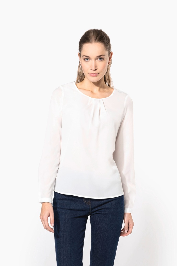 [K5003-Black-34 fr] Blouse crêpe manches longues femme (K5003) (Black, 34 fr)