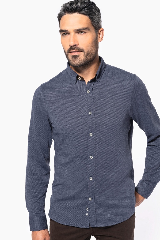 [K507-Jacquard blue-S] Chemise jacquard manches longues (K507) (Jacquard blue, S)