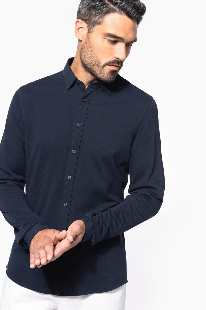 [K508-Oxford grey-S] Chemise maille piquée manches longues (K508) (S)