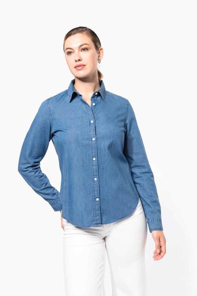 [K509-Chambray blue-S] Chemise denim femme (K509) (S)