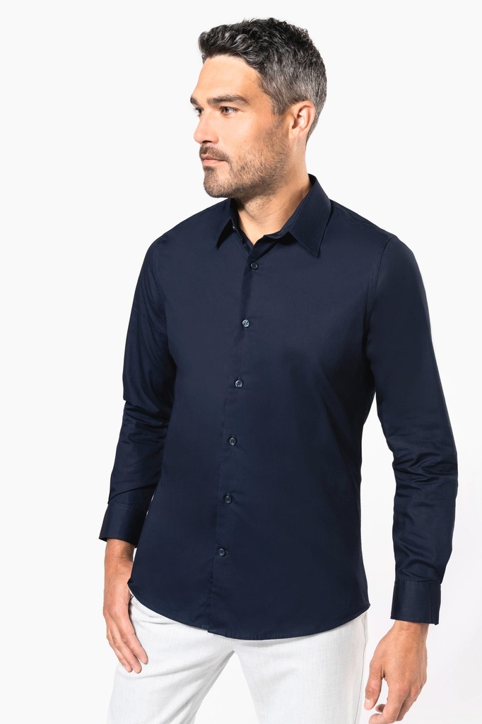 [K513-Black-S] Chemise popeline manches longues homme (K513) (Black, S)