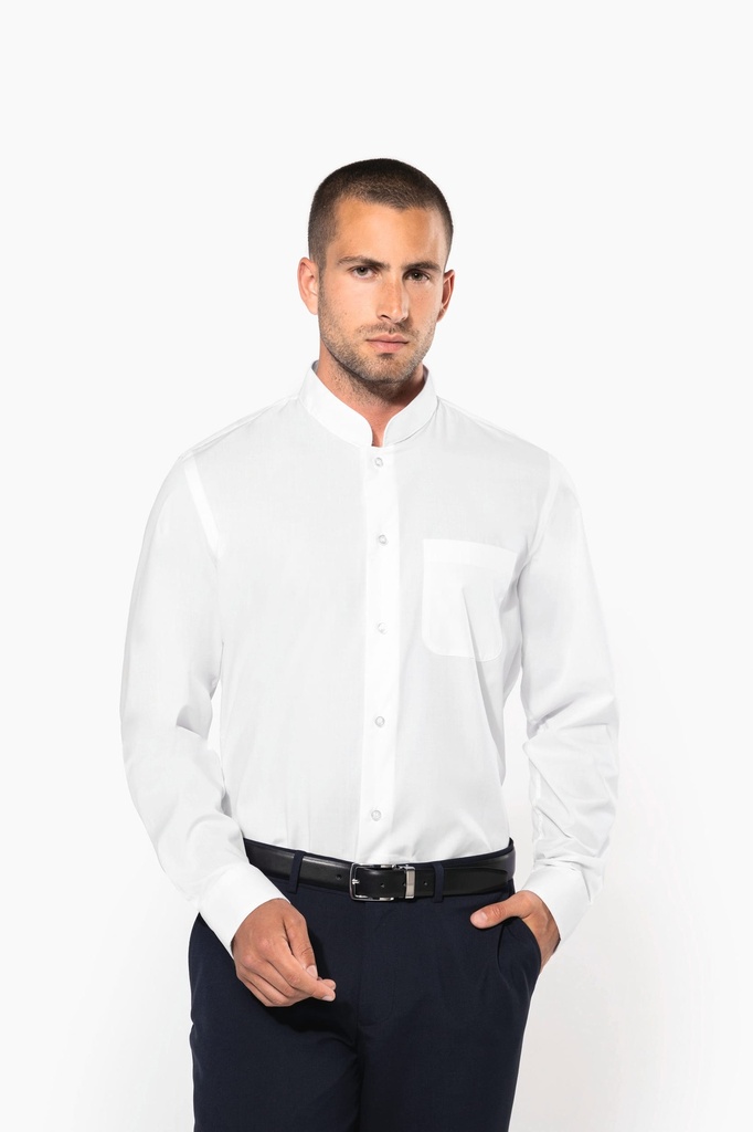 [K515-Black-S] Chemise col mao manches longues (K515) (Black, S)