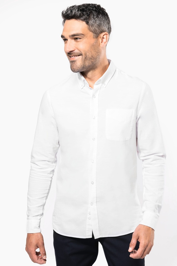 [K516-White-S] Chemise Oxford lavée manches longues (K516) (White, S)