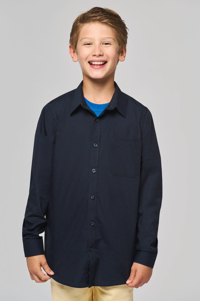 [K521-White-12/14 ans] Chemise popeline manches longues enfant (K521) (White, 12/14 ans)