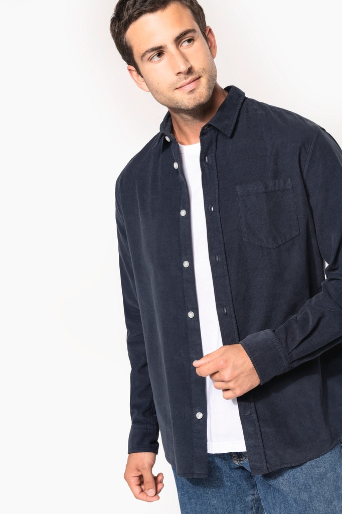 [K599-Washed brandy-S] Chemise manches longues en velours homme (K599) (Washed brandy, S)