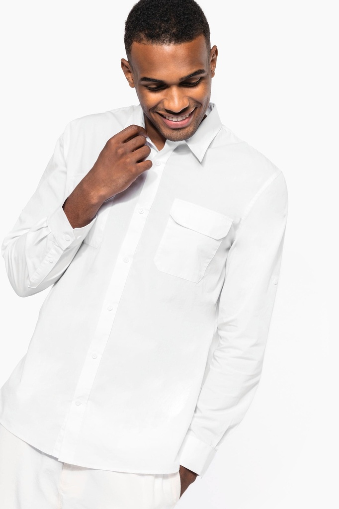 [K590-White-S] Chemise safari manches longues homme (K590) (White, S)