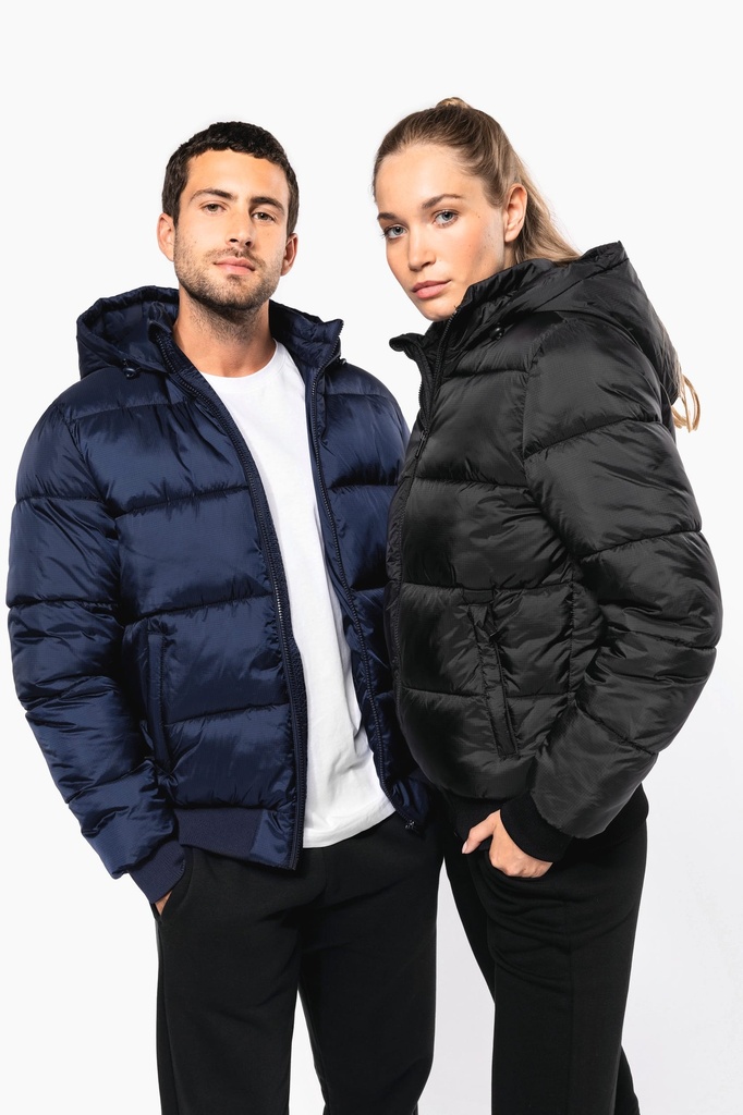 [K6166-Black-S] Veste unisexe ripstop recyclée à capuche (K6166) (Black, S)