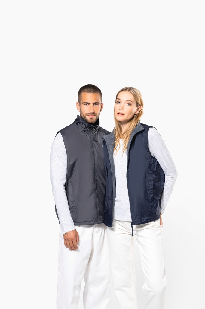 [K679-Black / grey-S] Bodywarmer doublé polaire unisexe (K679) (Black / grey, S)
