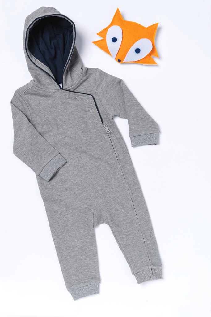 [K830-Navy / oxford grey-6m] Grenouillère bébé avec capuche (K830) (Navy / oxford grey, 6m)