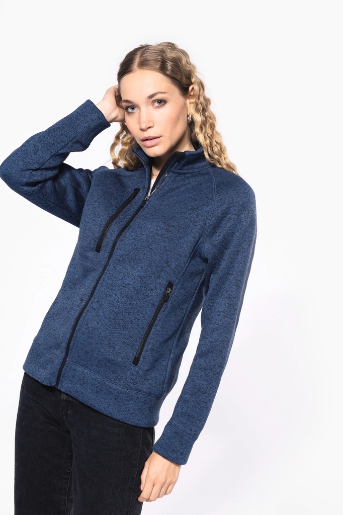 [K9107-Dark grey melange-S] Veste zippée chinée femme (K9107) (Dark grey melange, S)