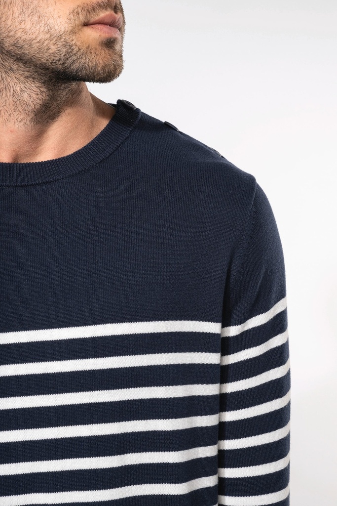 [K989-Striped navy / off white-S] Pull marin homme (K989) (S)