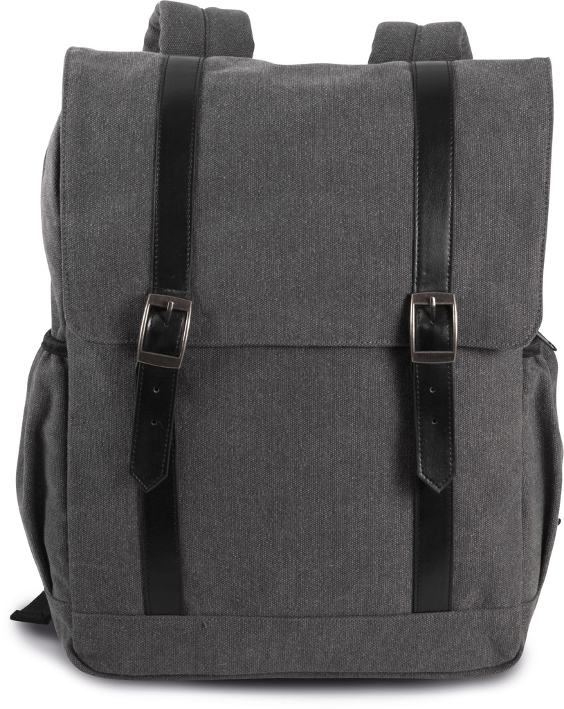 [KI0143-Washed dark grey-One size] Sac à dos en toile à rabat (KI0143)