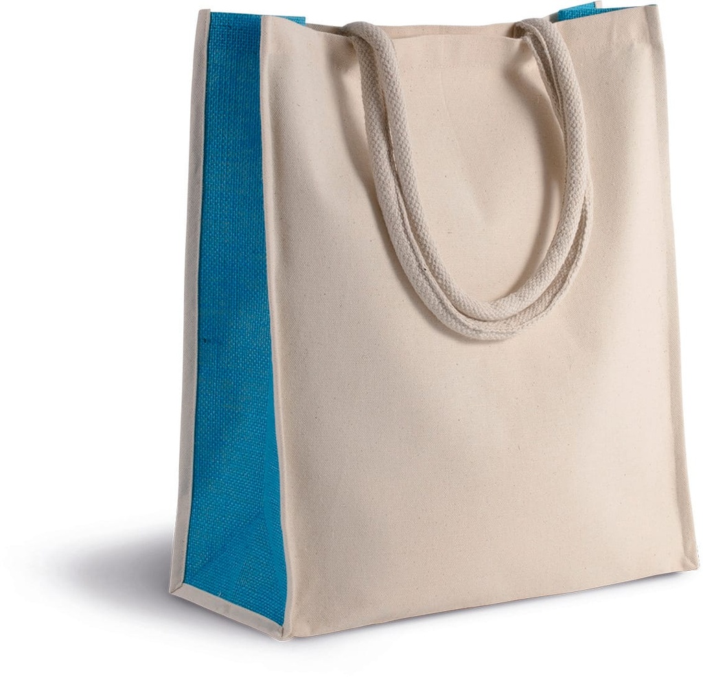 [KI0253-Natural / black-One size] Sac cabas en coton / jute - 23 L (KI0253) (Natural / black)