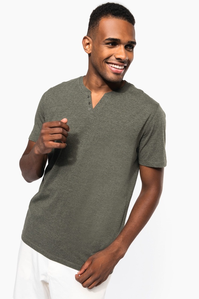 [KNS302-White-S] T-shirt écoresponsable henley manches courtes homme (KNS302) (S)