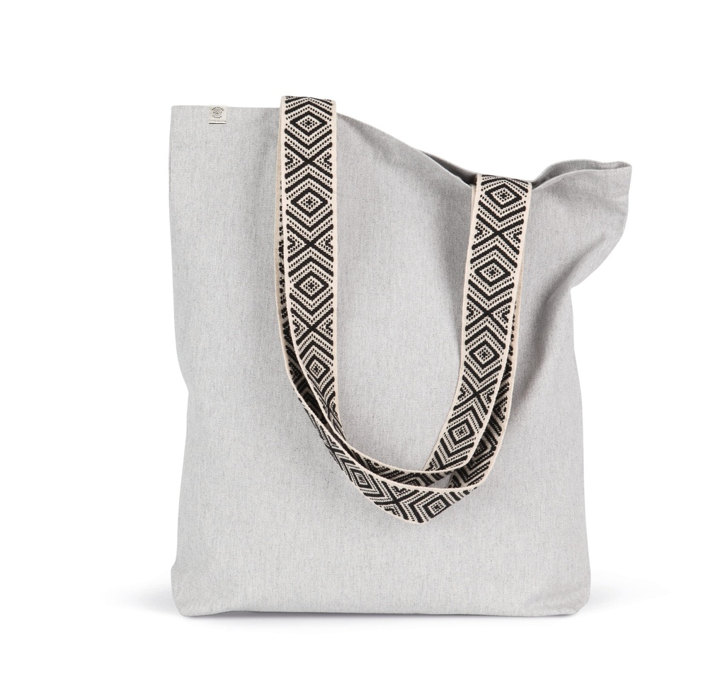 [KINS117-Ecume / ethnic blue-One size] Sac shopping recyclé (KINS117) (Ecume / ethnic blue)