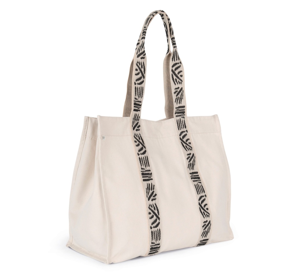 [KINS114-Black night / nippon ecru-One size] Grand sac shopping recyclé à soufflet (KINS114) (Black night / nippon ecru)