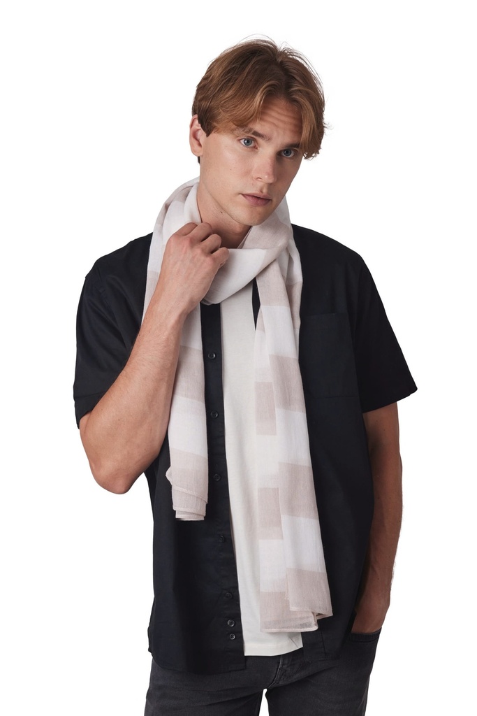 [KP067-Beige / white-One size] Chèche (KP067) (Beige / white)