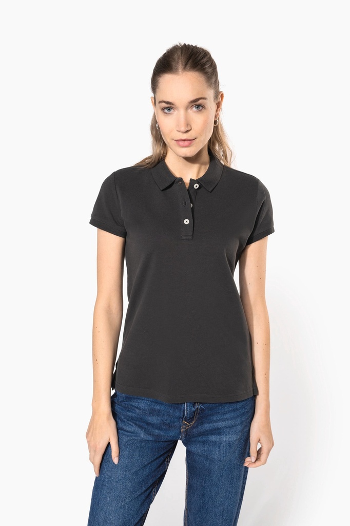 [KV2207-Ash heather-S] Polo vintage manches courtes femme (KV2207) (Ash heather, S)