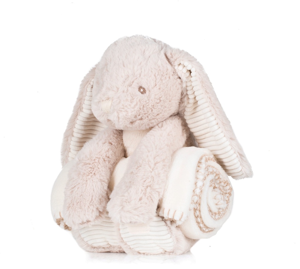 [MM034-Cream-40 cm] Peluche Lapin & couverture (MM034)